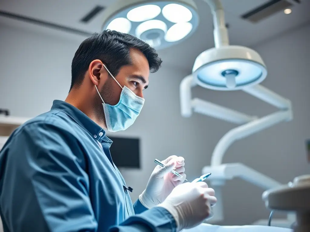 An image showing Dr. Julien Brothier performing oral surgery in a modern clinic setting, emphasizing the expertise and advanced facilities at Cabinet Dentaire Clico.